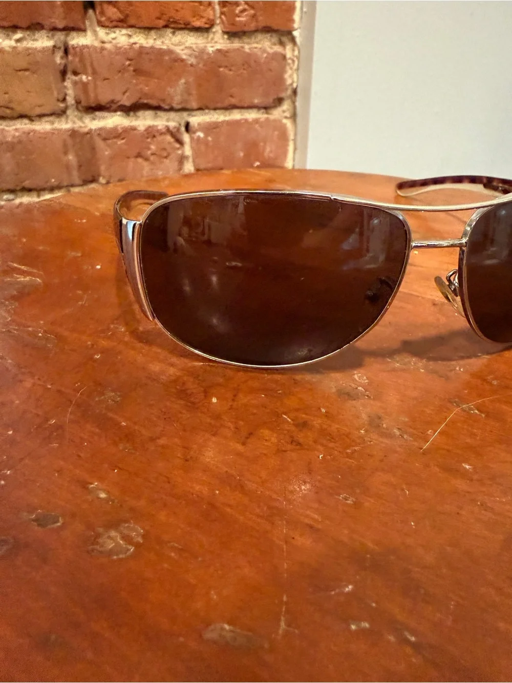VTG Prada SPR 75G Shield Aviator Sunglasses Silver Brown Tortoise Made In Italy